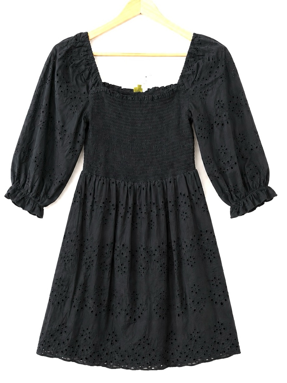 Black Eyelet Smocked Babydoll Dress Bohemian Festival Cotton Cottagecore Boho XL